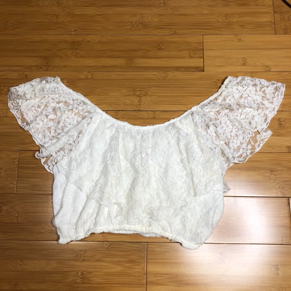 Hollister Lace Light Cream Color Crop Top Med Boho Beachy Bohemian Festival